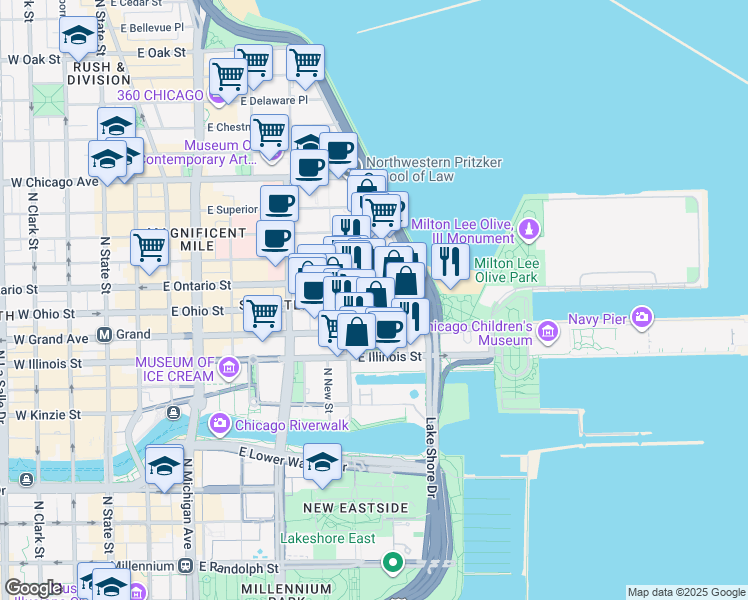 map of restaurants, bars, coffee shops, grocery stores, and more near in Chicago