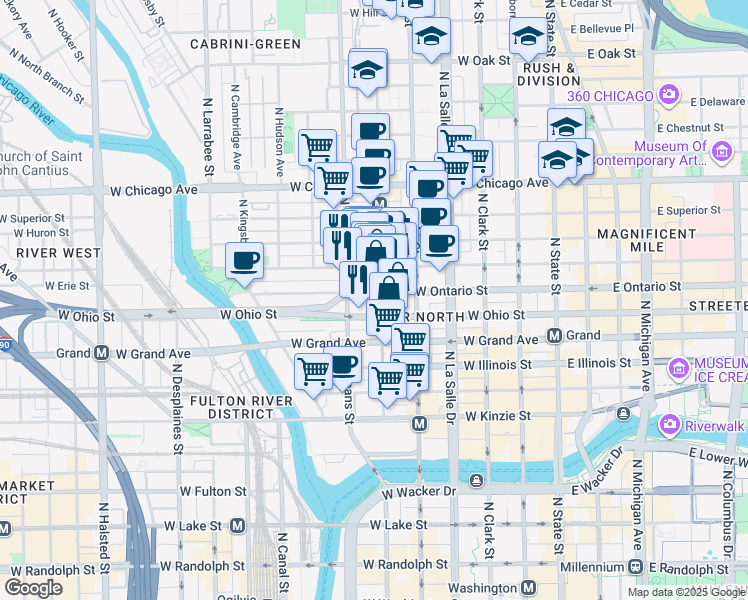 map of restaurants, bars, coffee shops, grocery stores, and more near in Chicago