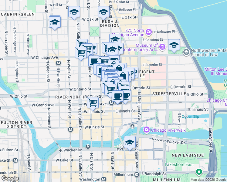 map of restaurants, bars, coffee shops, grocery stores, and more near in Chicago