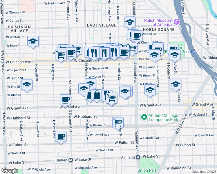map of restaurants, bars, coffee shops, grocery stores, and more near in Chicago