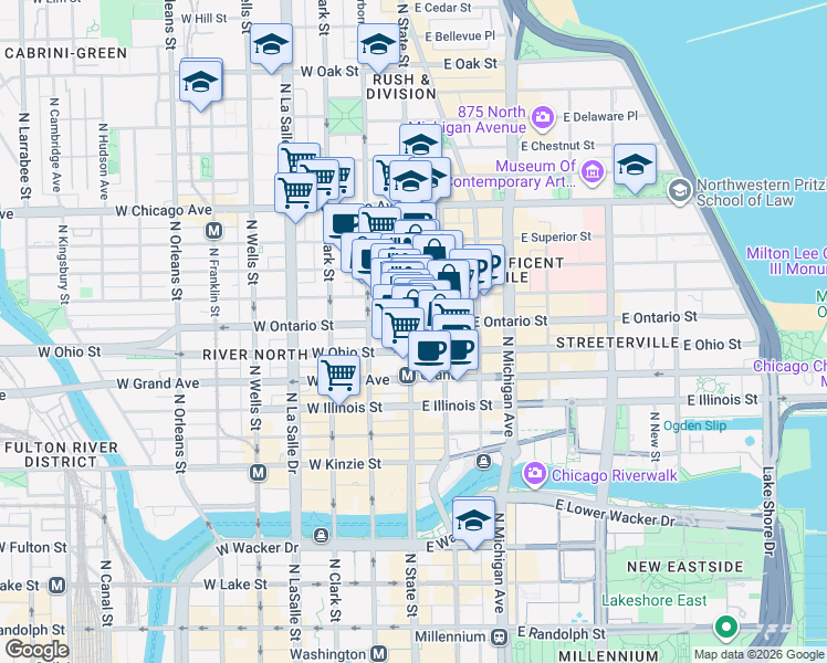 map of restaurants, bars, coffee shops, grocery stores, and more near in Chicago
