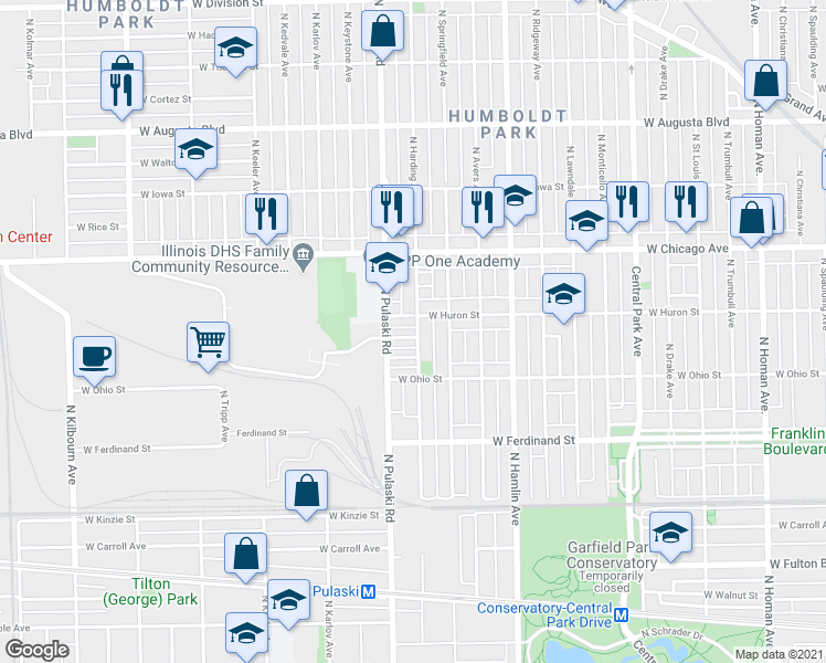 map of restaurants, bars, coffee shops, grocery stores, and more near 3934 West Erie Street in Chicago
