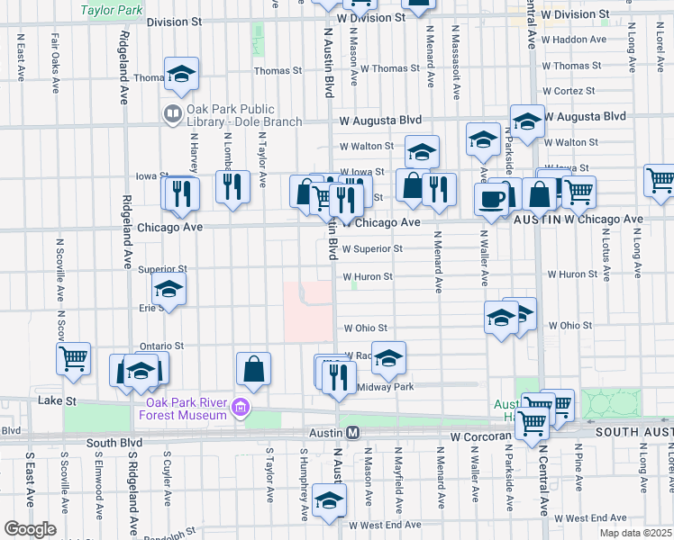map of restaurants, bars, coffee shops, grocery stores, and more near in Chicago