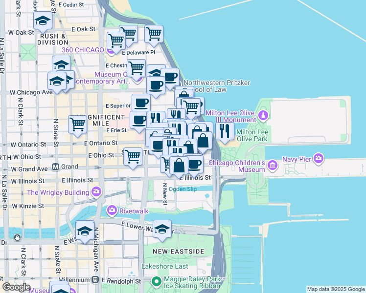 map of restaurants, bars, coffee shops, grocery stores, and more near in Chicago