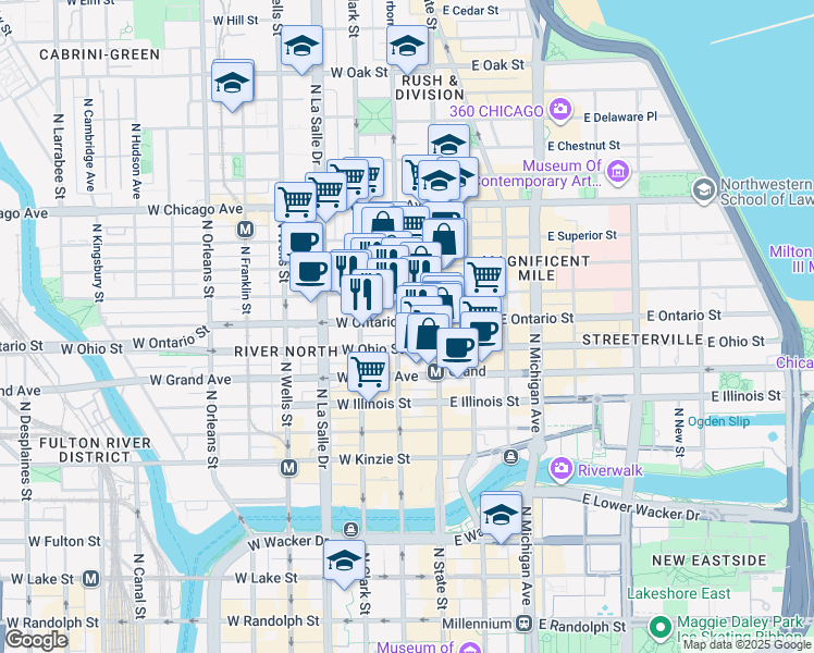 map of restaurants, bars, coffee shops, grocery stores, and more near in Chicago