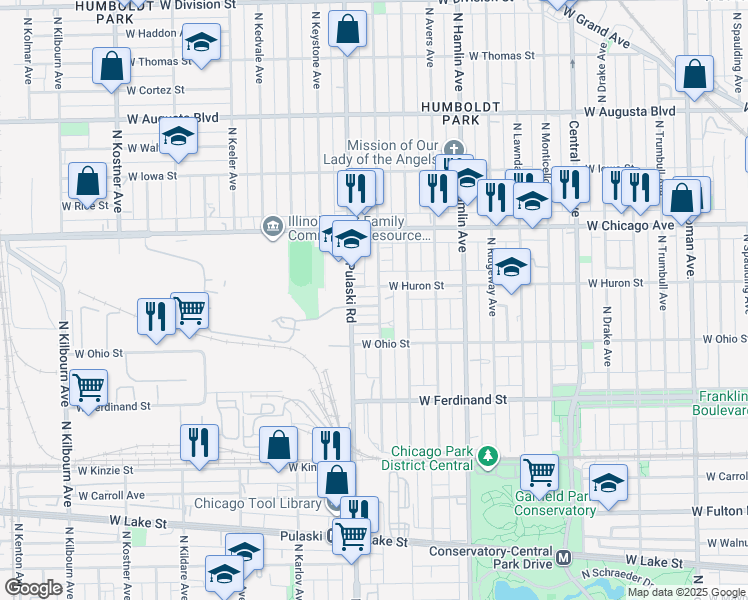 map of restaurants, bars, coffee shops, grocery stores, and more near 3934 West Erie Street in Chicago