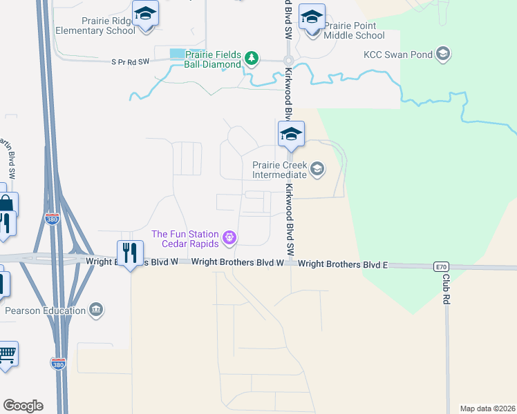 map of restaurants, bars, coffee shops, grocery stores, and more near 141 Clark Drive in Cedar Rapids