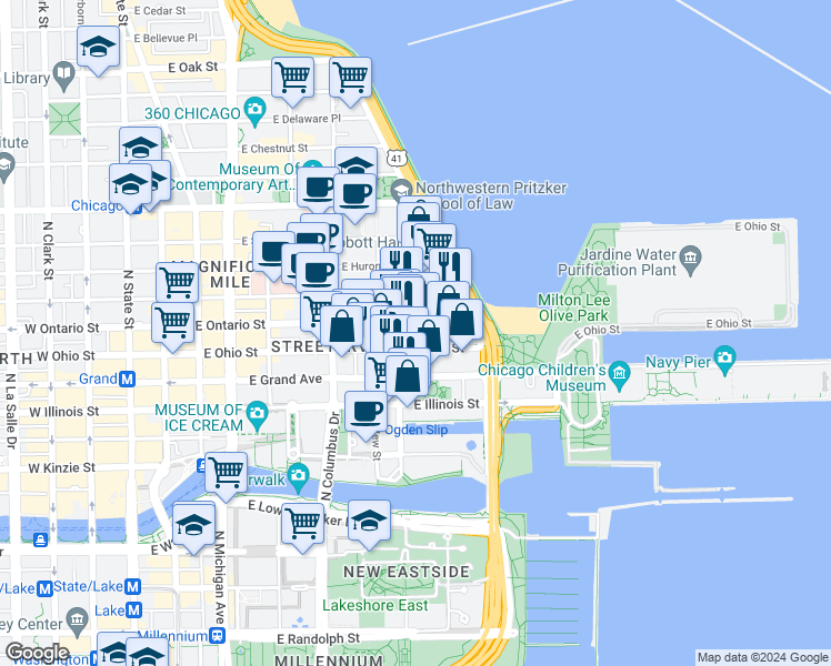 map of restaurants, bars, coffee shops, grocery stores, and more near in Chicago