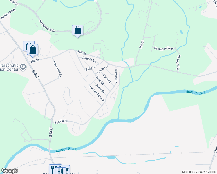 map of restaurants, bars, coffee shops, grocery stores, and more near 144 Easy Street in Raynham
