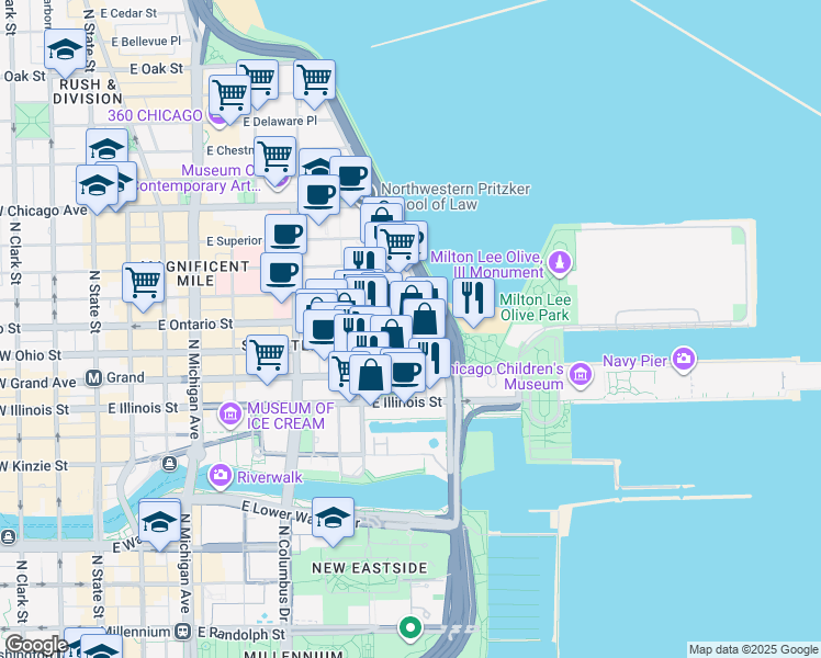map of restaurants, bars, coffee shops, grocery stores, and more near in Chicago