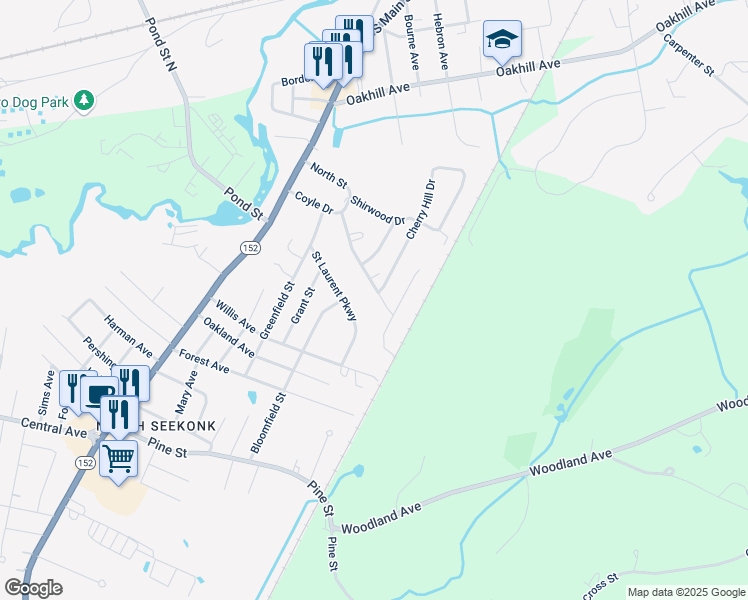map of restaurants, bars, coffee shops, grocery stores, and more near 139 Coyle Drive in Seekonk