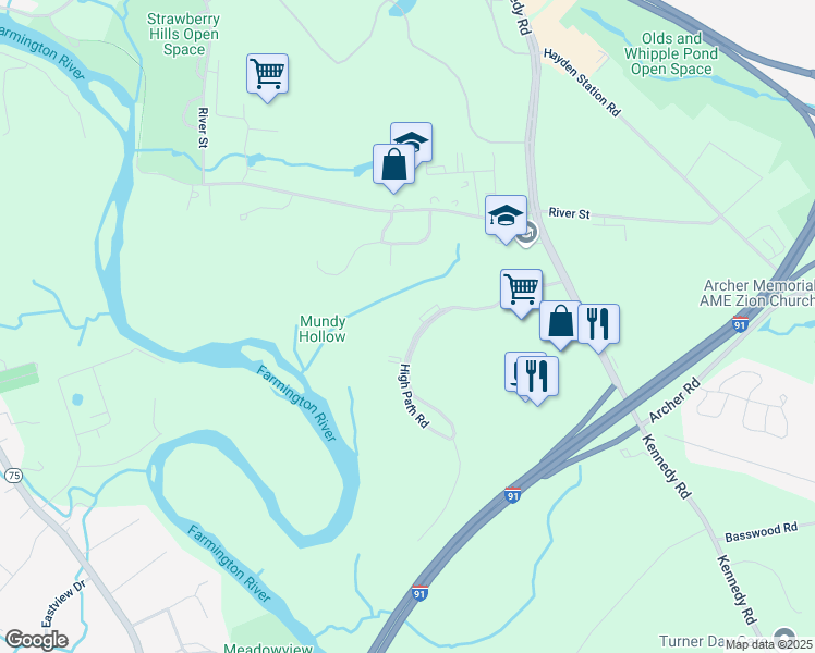 map of restaurants, bars, coffee shops, grocery stores, and more near 46 High Path Road in Windsor