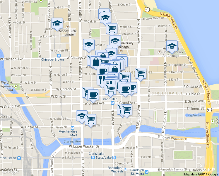 map of restaurants, bars, coffee shops, grocery stores, and more near in Chicago