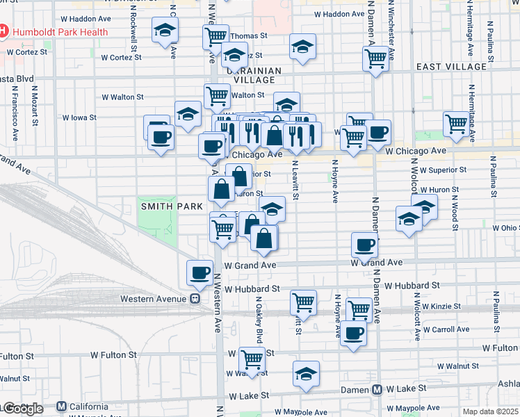 map of restaurants, bars, coffee shops, grocery stores, and more near in Chicago