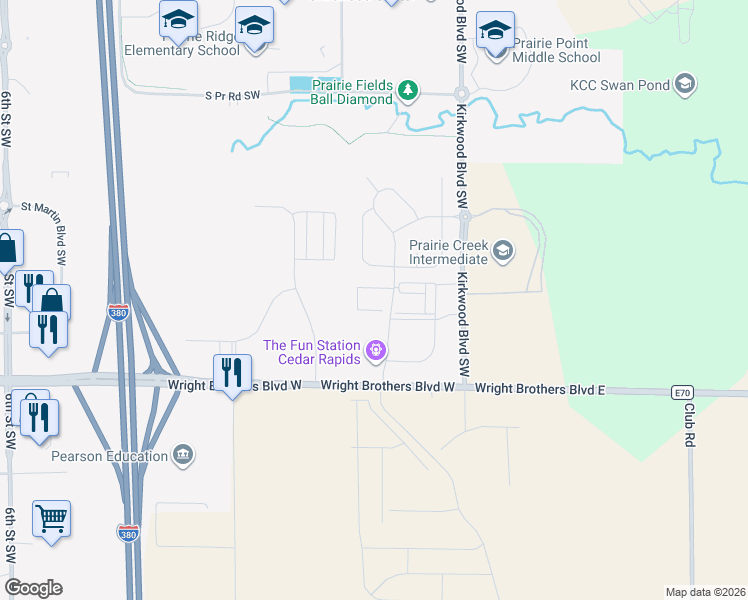 map of restaurants, bars, coffee shops, grocery stores, and more near 8620 Aldridge Drive Southwest in Cedar Rapids