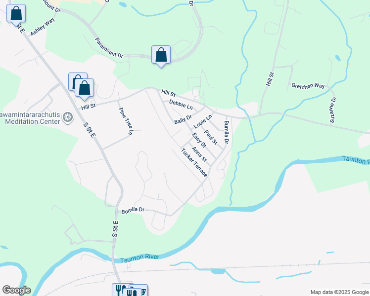map of restaurants, bars, coffee shops, grocery stores, and more near 159 Nice Street in Raynham