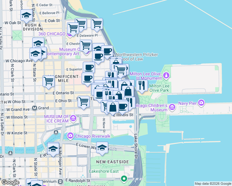 map of restaurants, bars, coffee shops, grocery stores, and more near in Chicago
