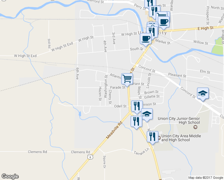 map of restaurants, bars, coffee shops, grocery stores, and more near 24 Parade St in Union City