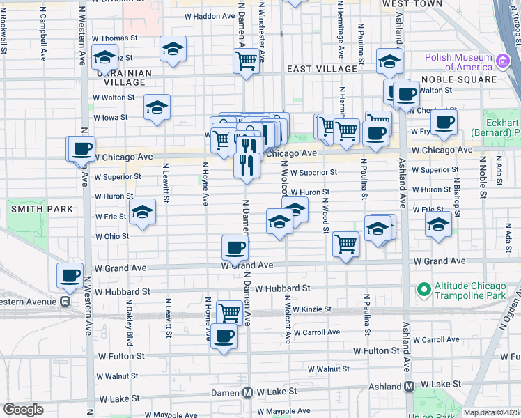 map of restaurants, bars, coffee shops, grocery stores, and more near in Chicago