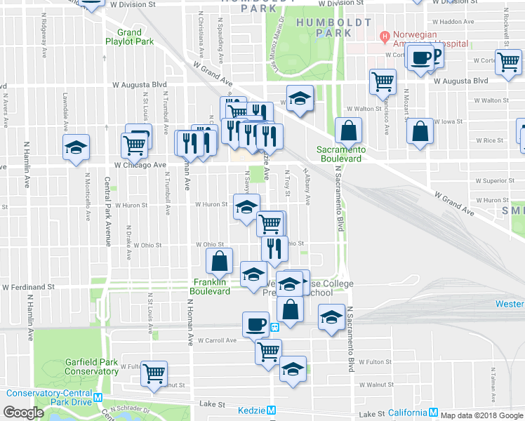 map of restaurants, bars, coffee shops, grocery stores, and more near in Chicago