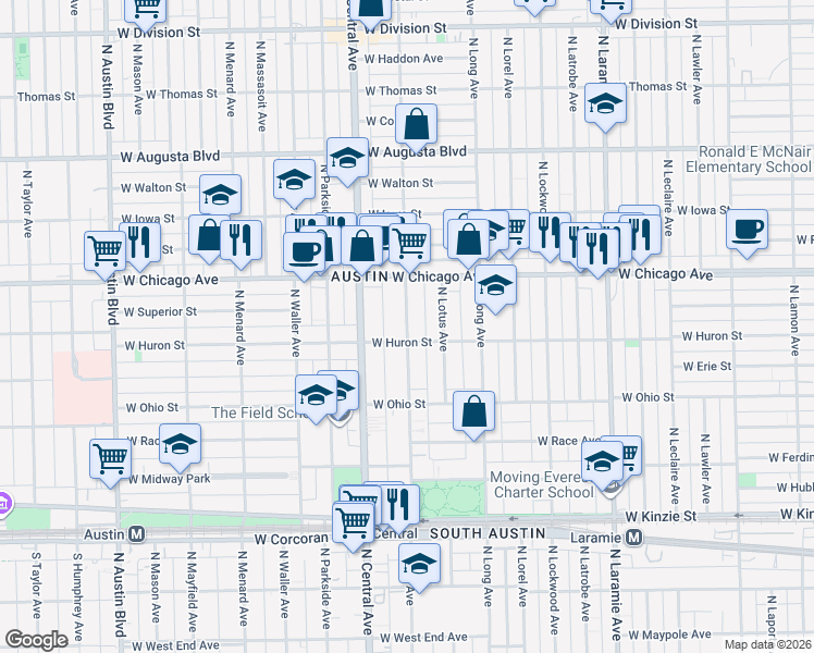 map of restaurants, bars, coffee shops, grocery stores, and more near in Chicago