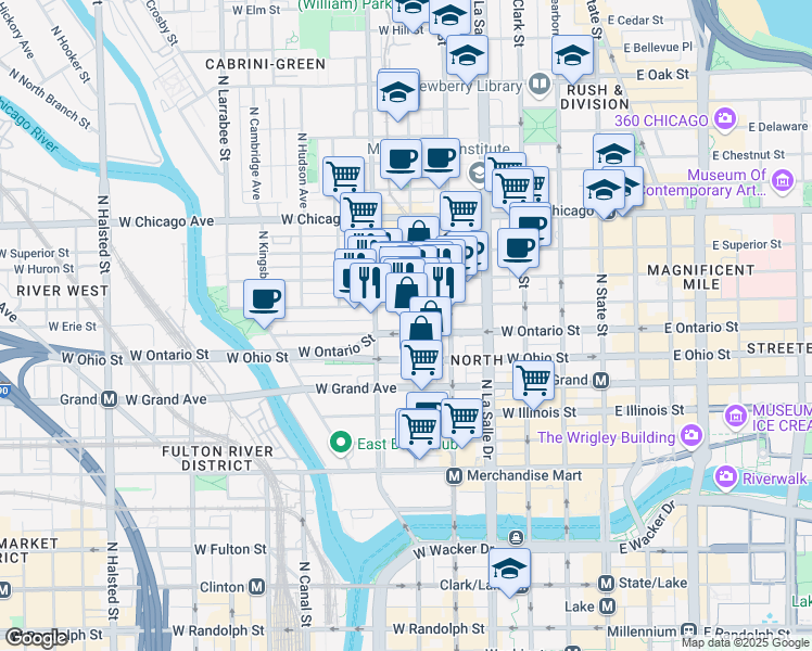 map of restaurants, bars, coffee shops, grocery stores, and more near in Chicago
