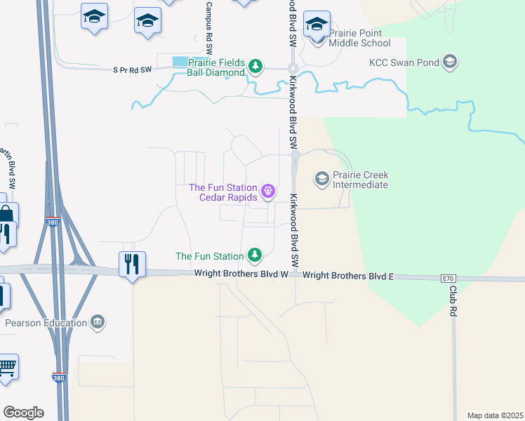 map of restaurants, bars, coffee shops, grocery stores, and more near 141 Clark Drive in Cedar Rapids