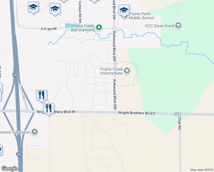 map of restaurants, bars, coffee shops, grocery stores, and more near Brighton Way Southwest in Cedar Rapids