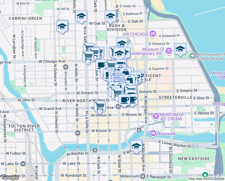 map of restaurants, bars, coffee shops, grocery stores, and more near in Chicago