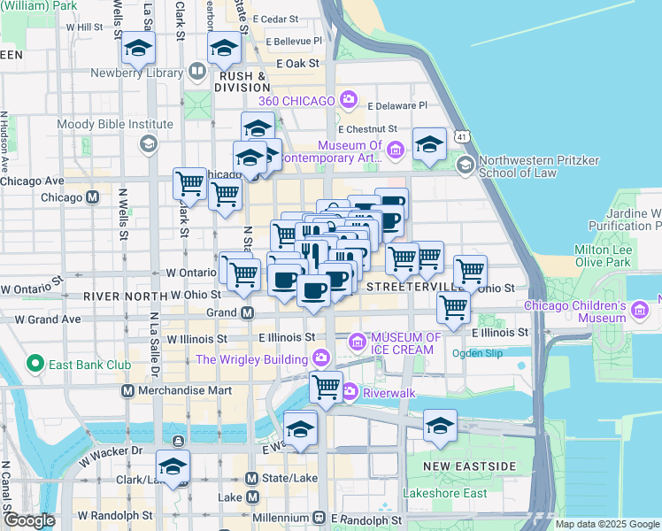 map of restaurants, bars, coffee shops, grocery stores, and more near in Chicago
