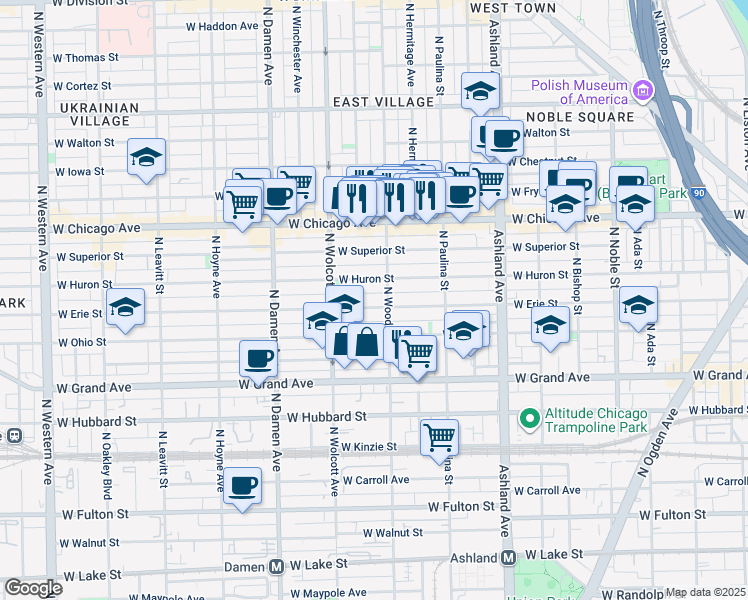 map of restaurants, bars, coffee shops, grocery stores, and more near in Chicago