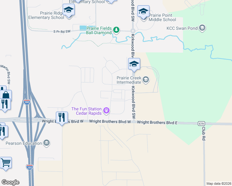 map of restaurants, bars, coffee shops, grocery stores, and more near 141 Clark Drive in Cedar Rapids