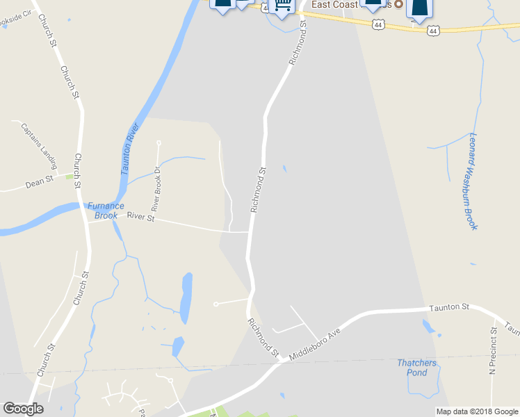 map of restaurants, bars, coffee shops, grocery stores, and more near 275 Richmond Street in Taunton