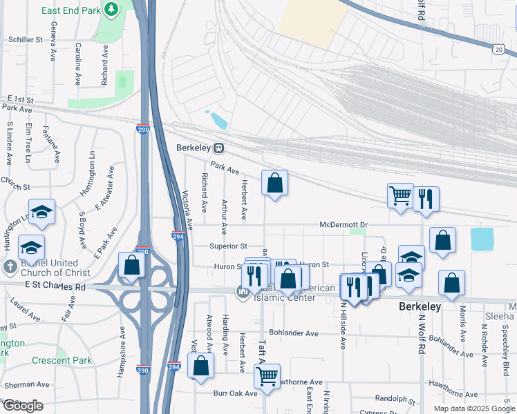 map of restaurants, bars, coffee shops, grocery stores, and more near 1128 North Taft Avenue in Berkeley