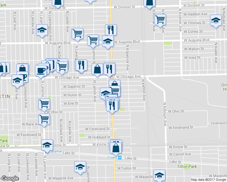 map of restaurants, bars, coffee shops, grocery stores, and more near 709 Illinois 50 in Chicago