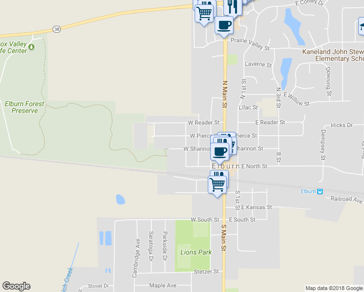 map of restaurants, bars, coffee shops, grocery stores, and more near 200 Read Street in Elburn