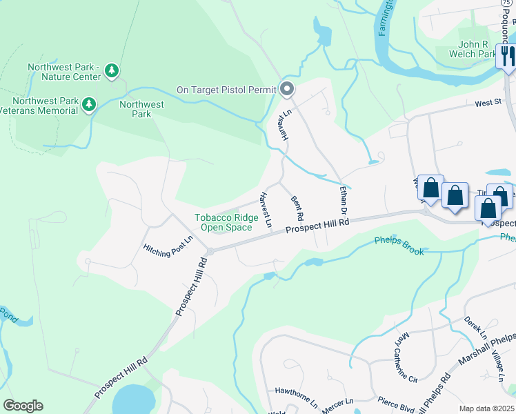 map of restaurants, bars, coffee shops, grocery stores, and more near 20 Harvest Lane in Windsor
