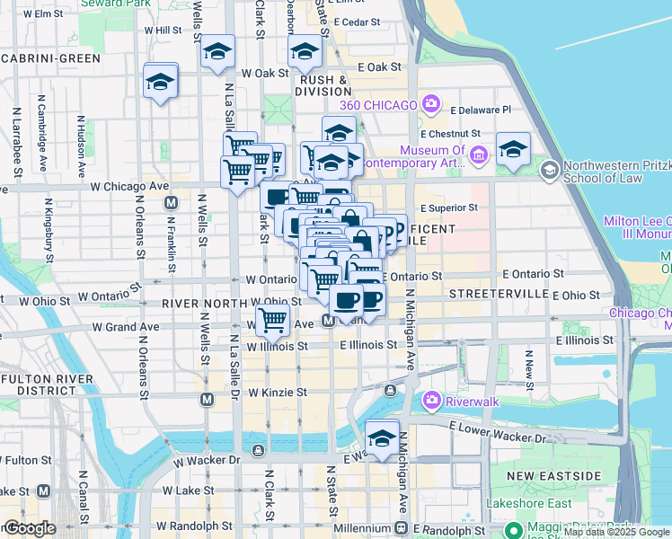 map of restaurants, bars, coffee shops, grocery stores, and more near in Chicago