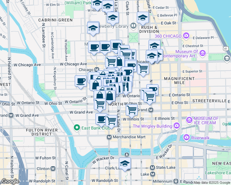 map of restaurants, bars, coffee shops, grocery stores, and more near in Chicago
