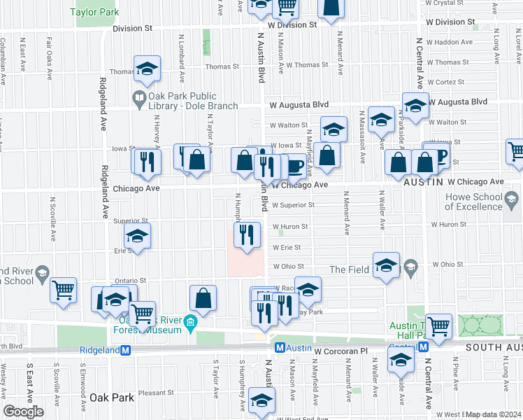 map of restaurants, bars, coffee shops, grocery stores, and more near in Chicago