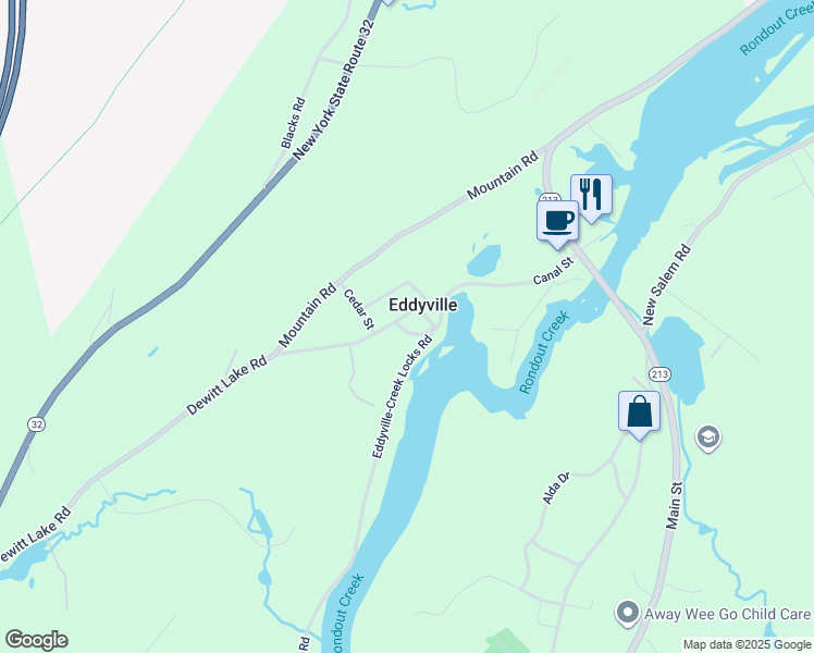 map of restaurants, bars, coffee shops, grocery stores, and more near 65 Cutler Hill Rd in Eddyville