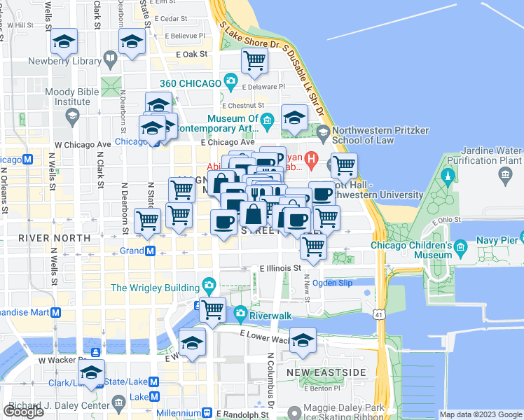 map of restaurants, bars, coffee shops, grocery stores, and more near in Chicago