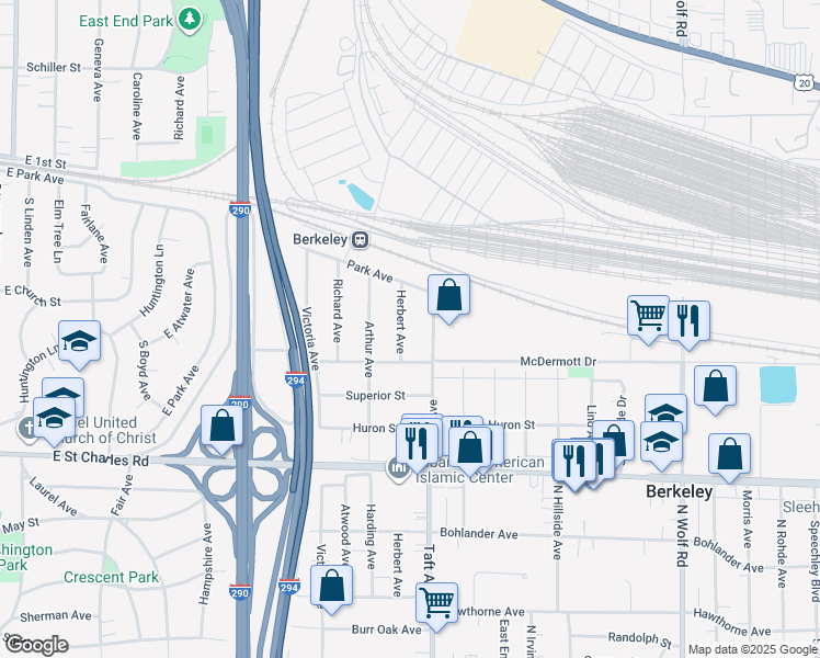 map of restaurants, bars, coffee shops, grocery stores, and more near 1128 North Taft Avenue in Berkeley