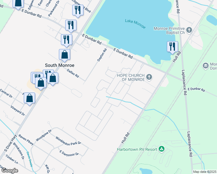 map of restaurants, bars, coffee shops, grocery stores, and more near 566 Pine Cone Trail in Monroe