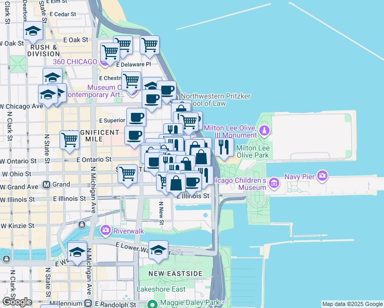 map of restaurants, bars, coffee shops, grocery stores, and more near in Chicago