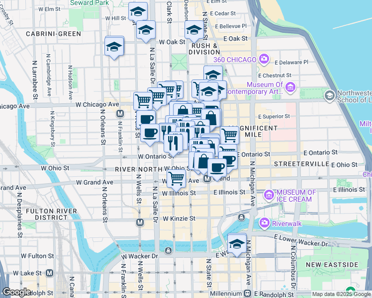 map of restaurants, bars, coffee shops, grocery stores, and more near in Chicago