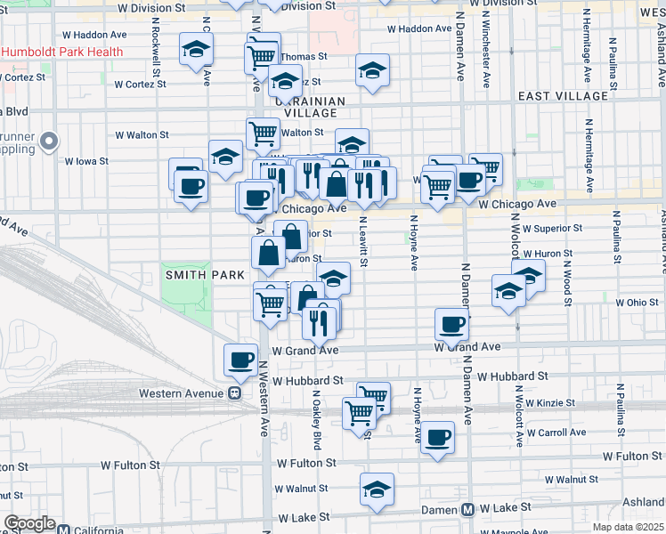 map of restaurants, bars, coffee shops, grocery stores, and more near in Chicago