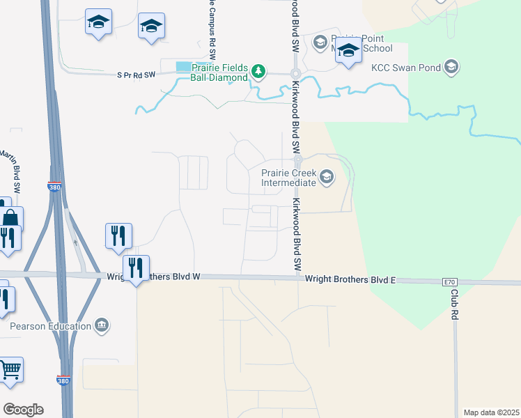 map of restaurants, bars, coffee shops, grocery stores, and more near Brighton Way SW in Cedar Rapids