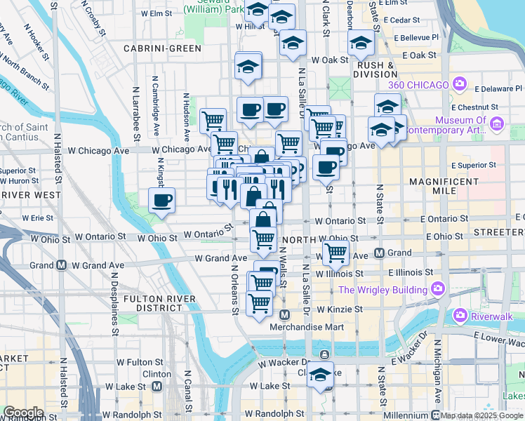 map of restaurants, bars, coffee shops, grocery stores, and more near in Chicago