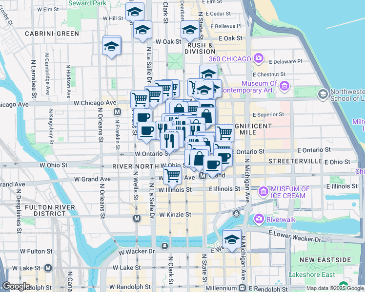 map of restaurants, bars, coffee shops, grocery stores, and more near in Chicago